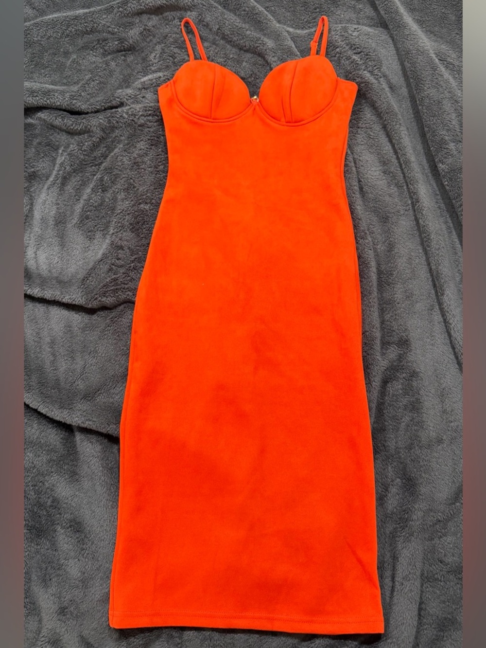JLUXLABEL Burnt Orange Bustier Midi Velvet Dress